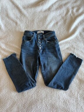 Size 23S Abercrombie & Fitch High-Rise Dark Blue Button-Fly Jeans